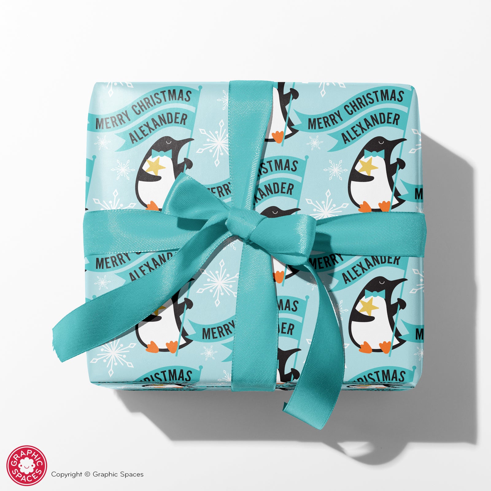 Kids Wrapping Paper - Penguin Christmas (Personalized, Blue) - Graphic Spaces