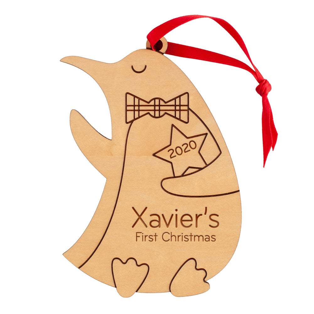 Penguin Wooden Christmas Ornament - Personalized