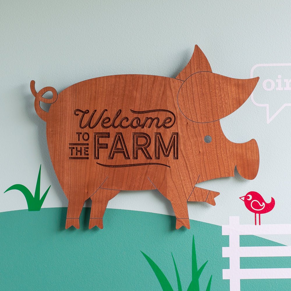 Wall Art - Welcome to the Farm Pig (Wood) Cherry - Graphic Spaces