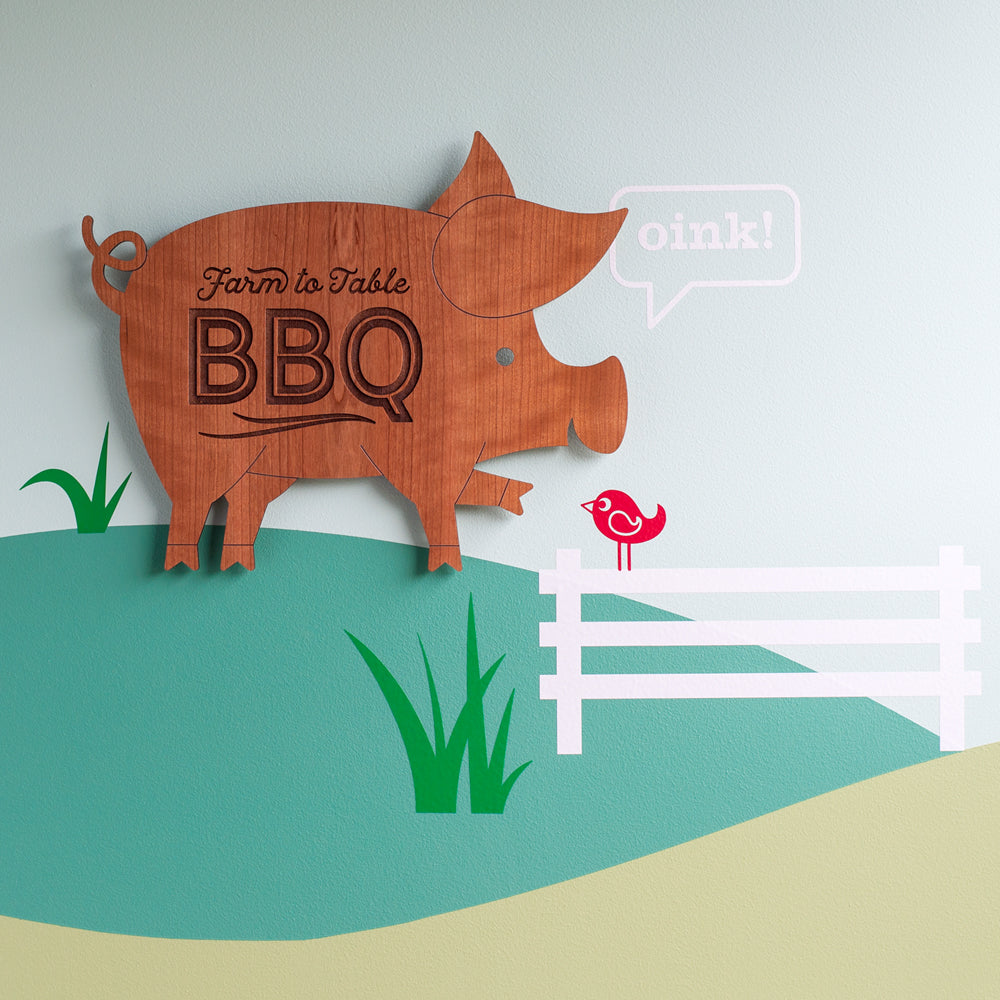 Pig Wooden Wall Sign &quot;BBQ&quot;