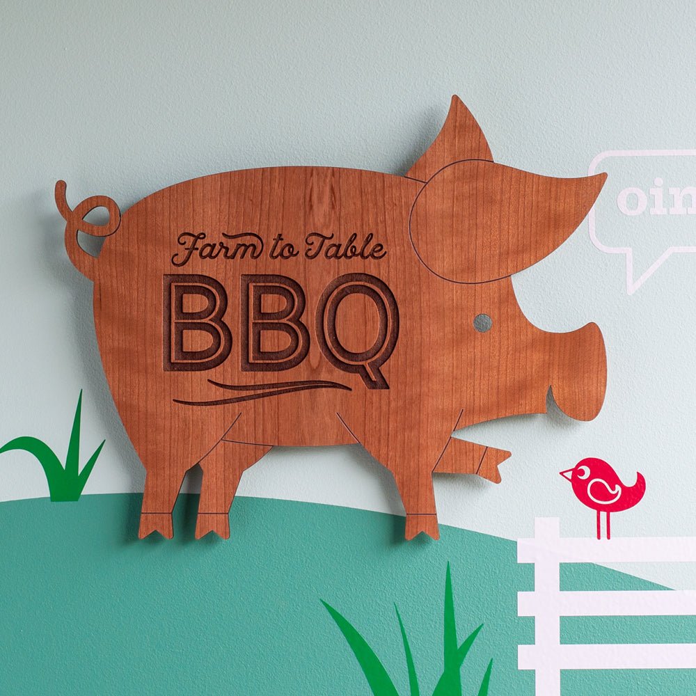Wall Art - BBQ Pig (Wood, Kitchen Sign) Cherry - Graphic Spaces