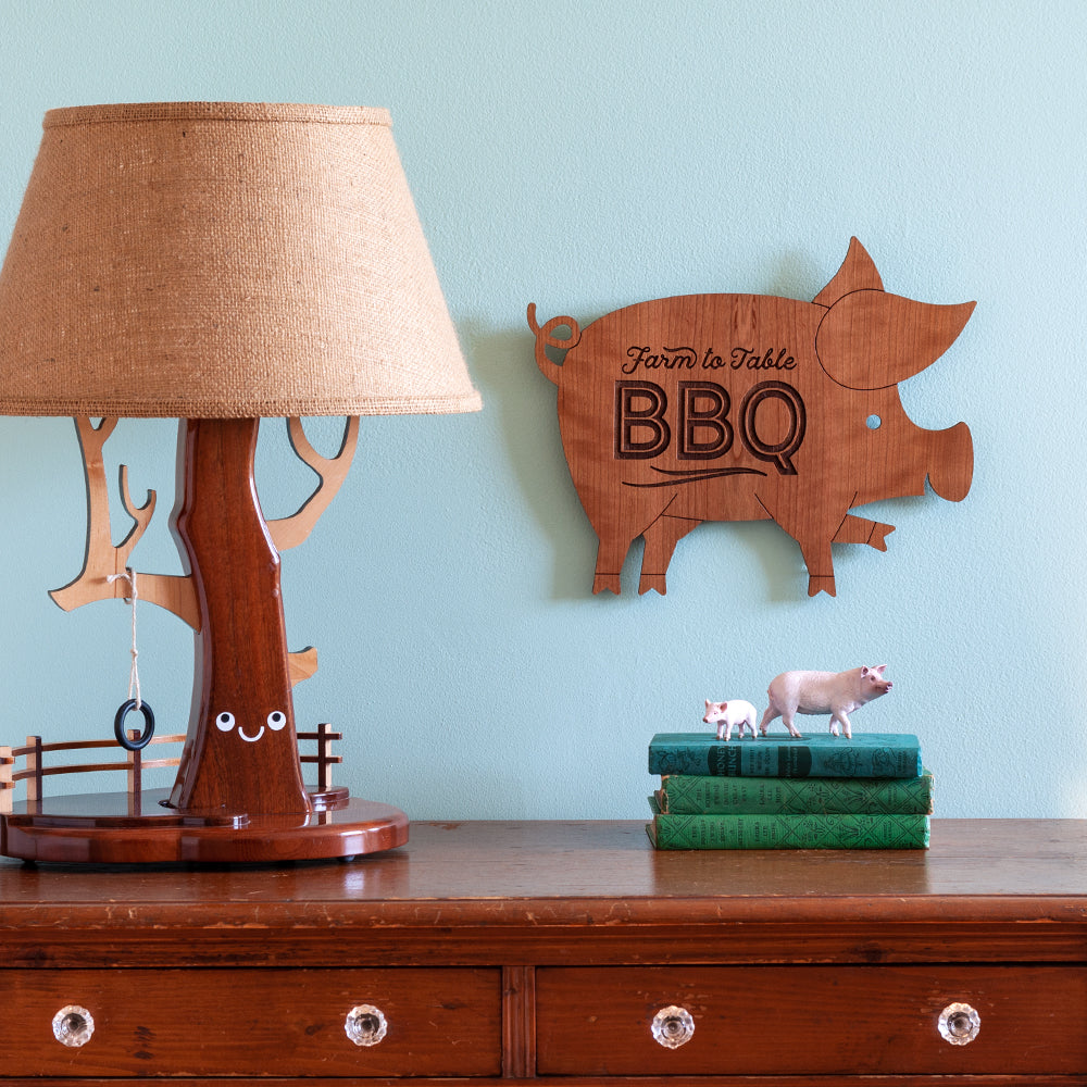 Pig Wooden Wall Sign &quot;BBQ&quot;