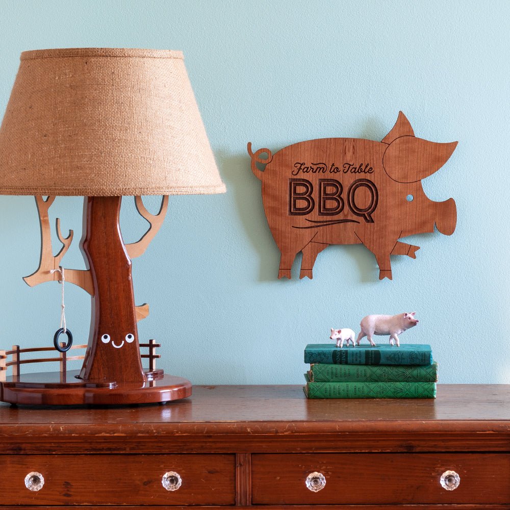 Wall Art - BBQ Pig (Wood, Kitchen Sign) Cherry - Graphic Spaces