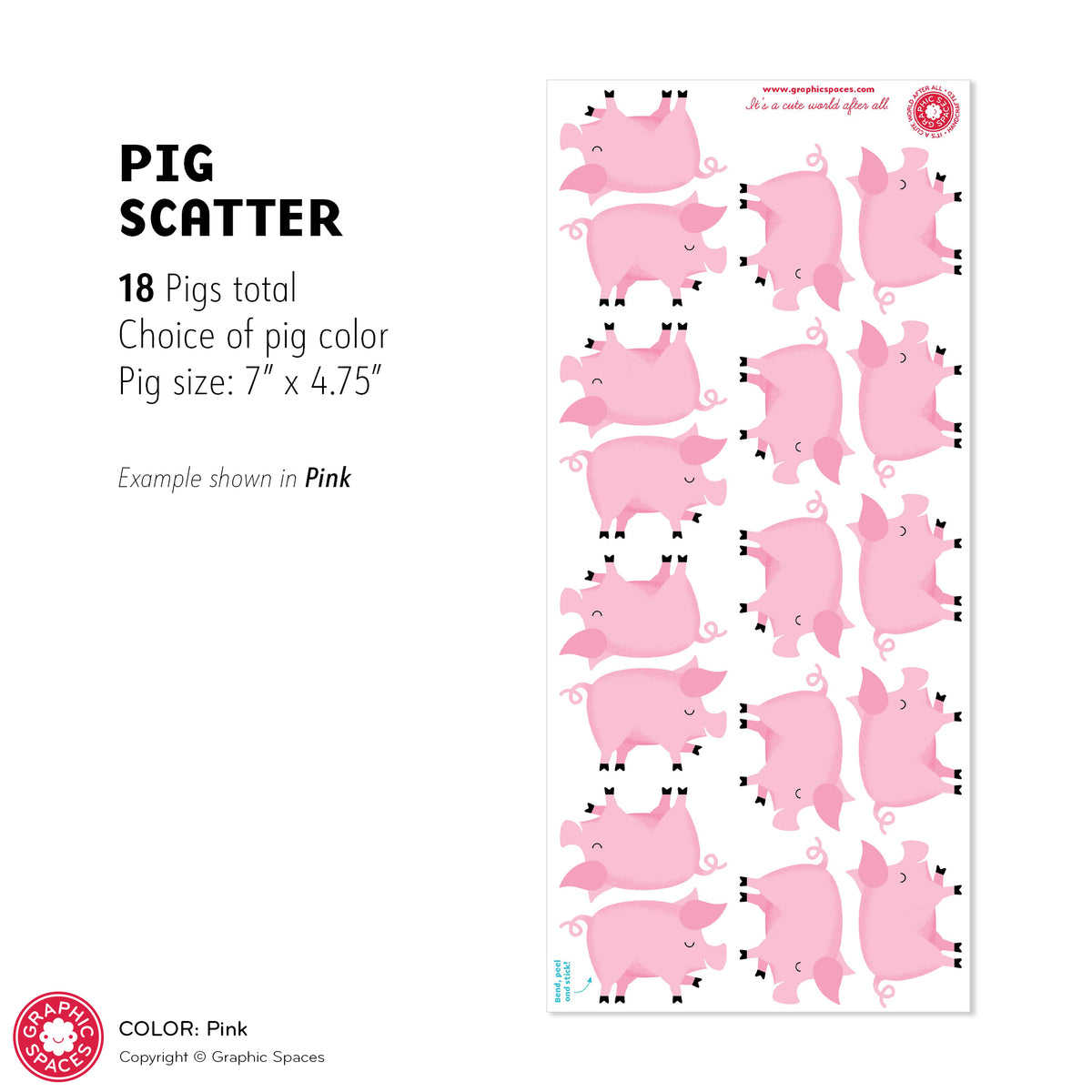 Pig Scatter Fabric Wall Decals - Pack of 18