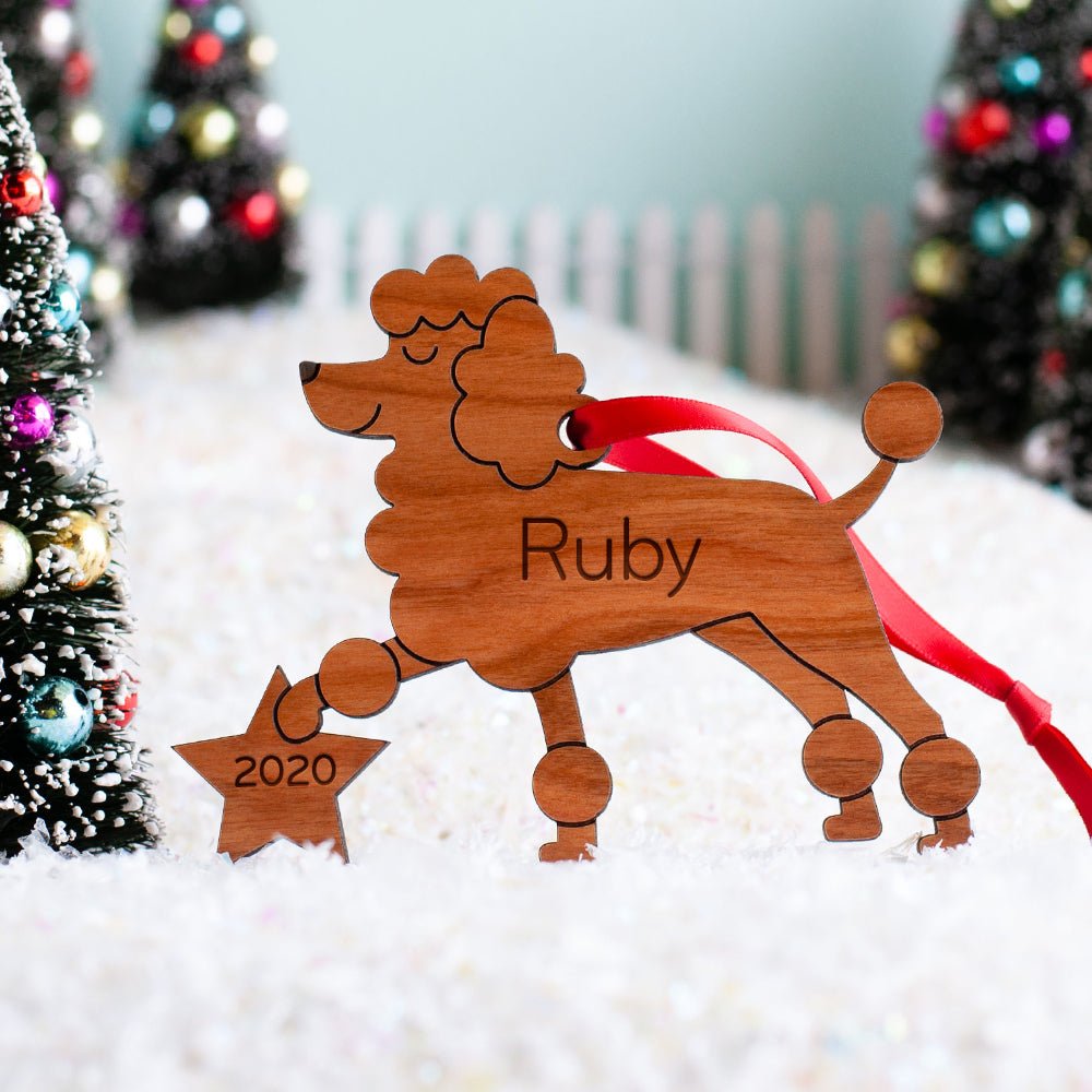 Puppy's First Christmas Ornament - Poodle (Personalized, Wood) LightMaple - Graphic Spaces