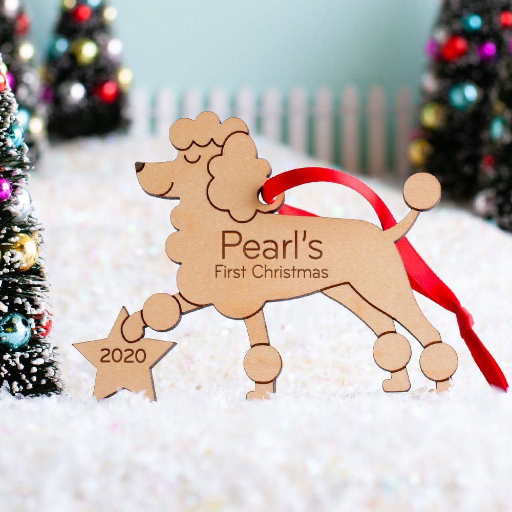 Puppy's First Christmas Ornament - Poodle (Personalized, Wood) LightMaple - Graphic Spaces