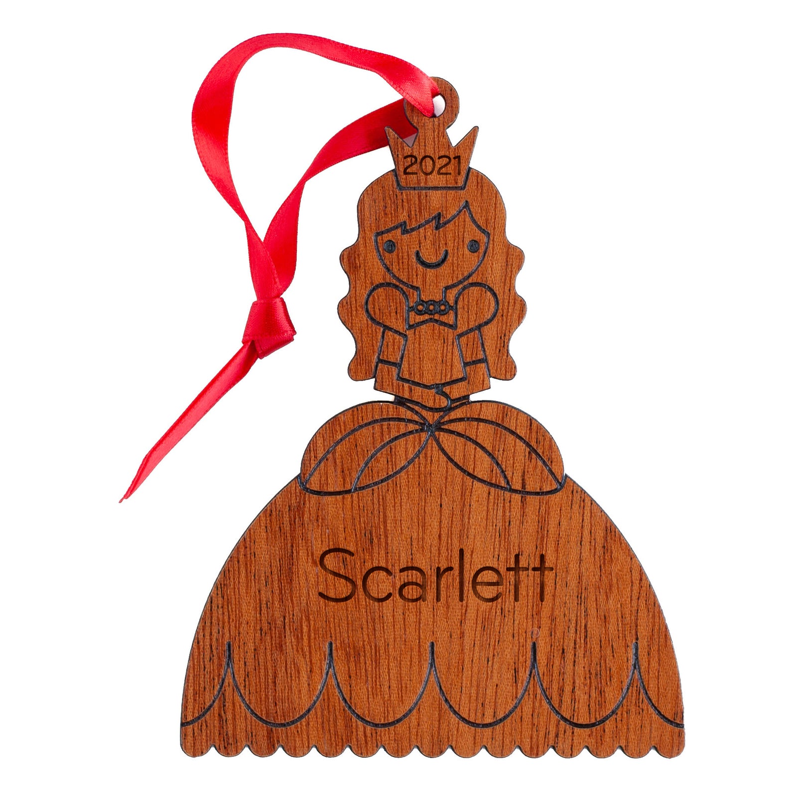 Kids Christmas Ornament - Princess (Personalized, Wood) Light Maple - Graphic Spaces