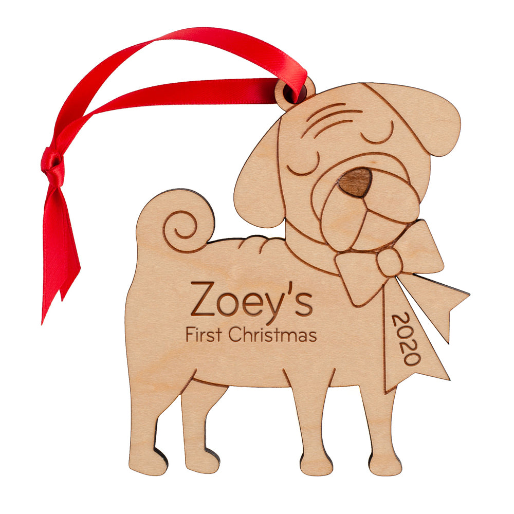 Pug Wooden Christmas Ornament - Personalized