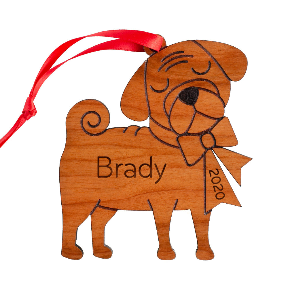 Pug Wooden Christmas Ornament - Personalized