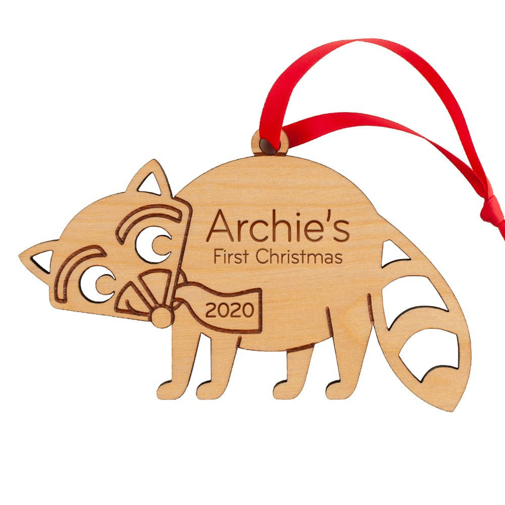 Christmas Ornament - Wood Raccoon (personalized)