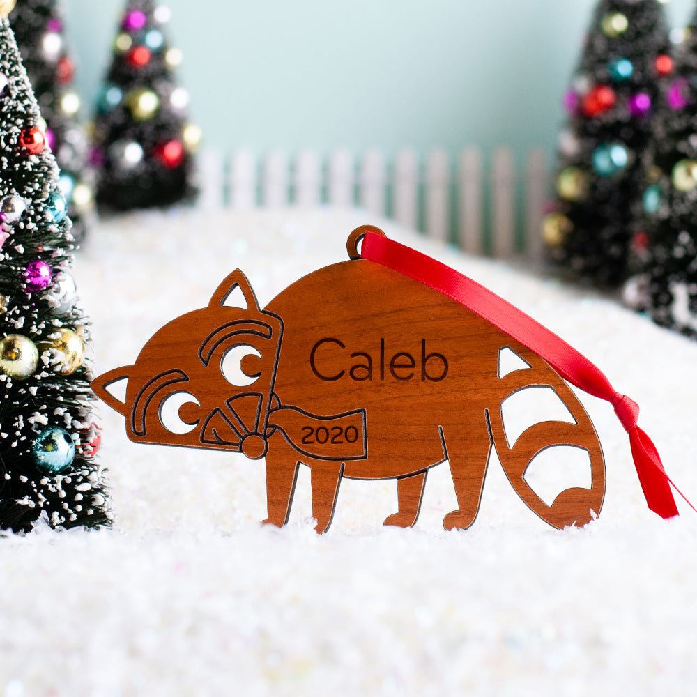 Baby's First Christmas Ornament - Raccoon (Personalized, Wood) Maple - Graphic Spaces