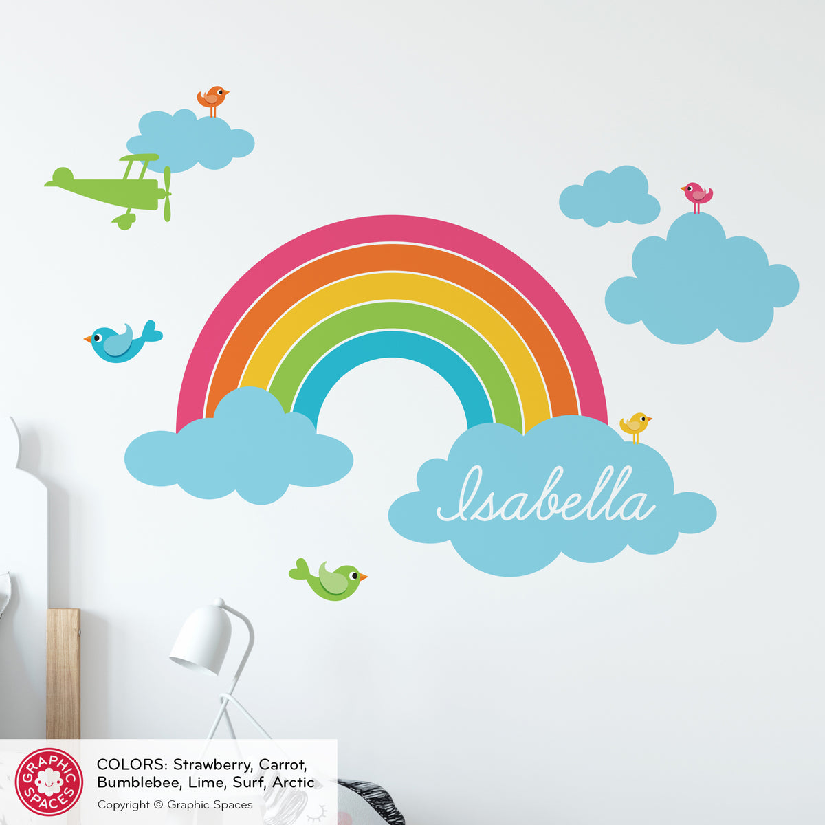 Happy Rainbow Fabric Wall Decal - Personalized Name