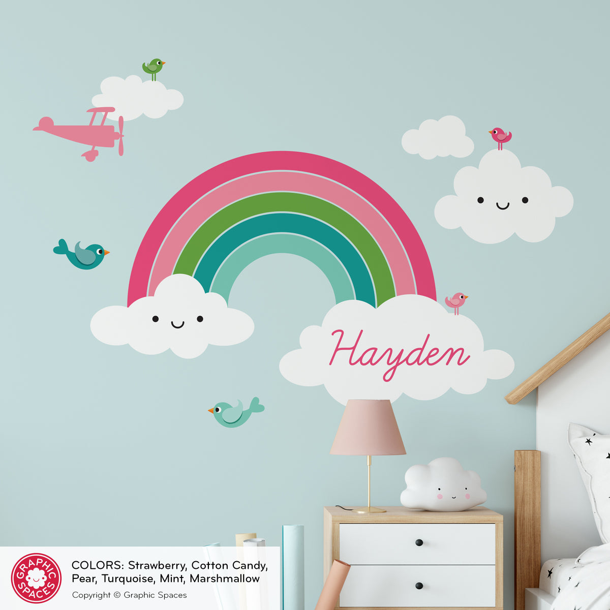 Happy Rainbow Fabric Wall Decal - Personalized Name