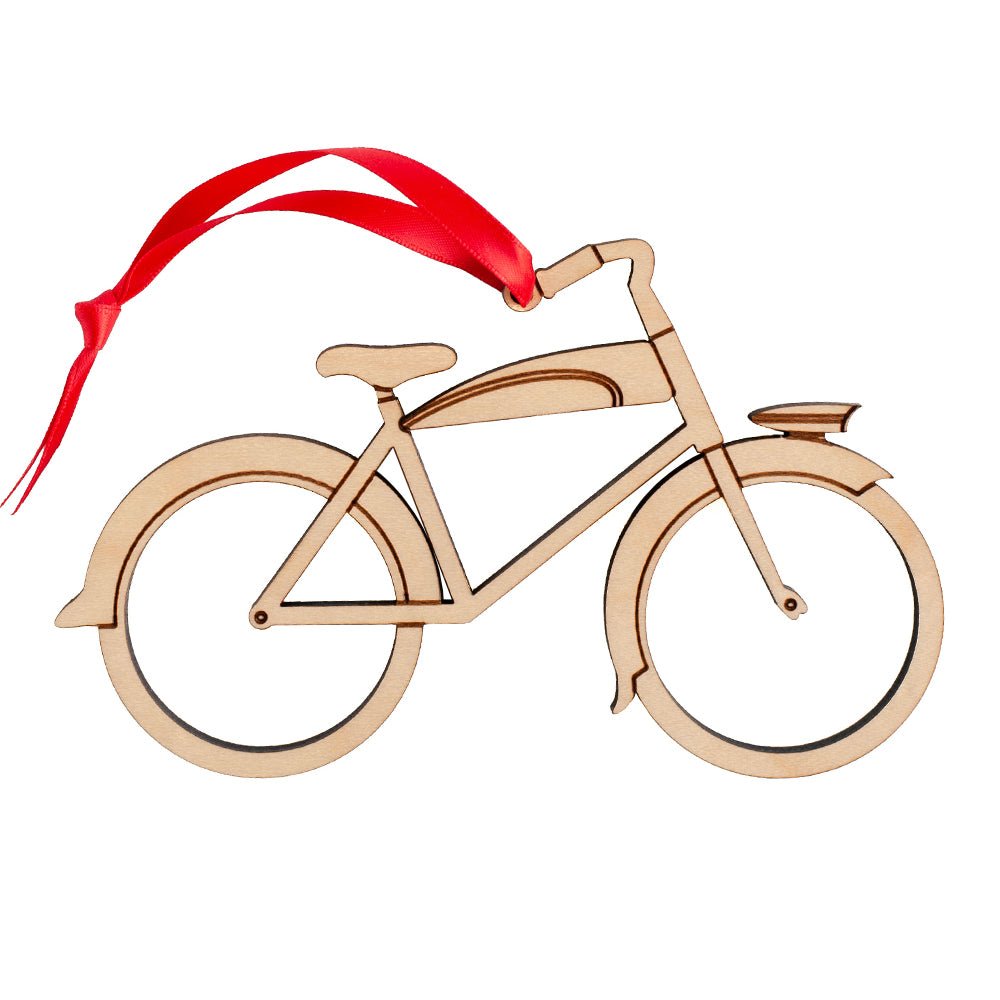 Christmas Ornament - Boy Bike (Retro, Wood) Maple - No Personalization - Graphic Spaces