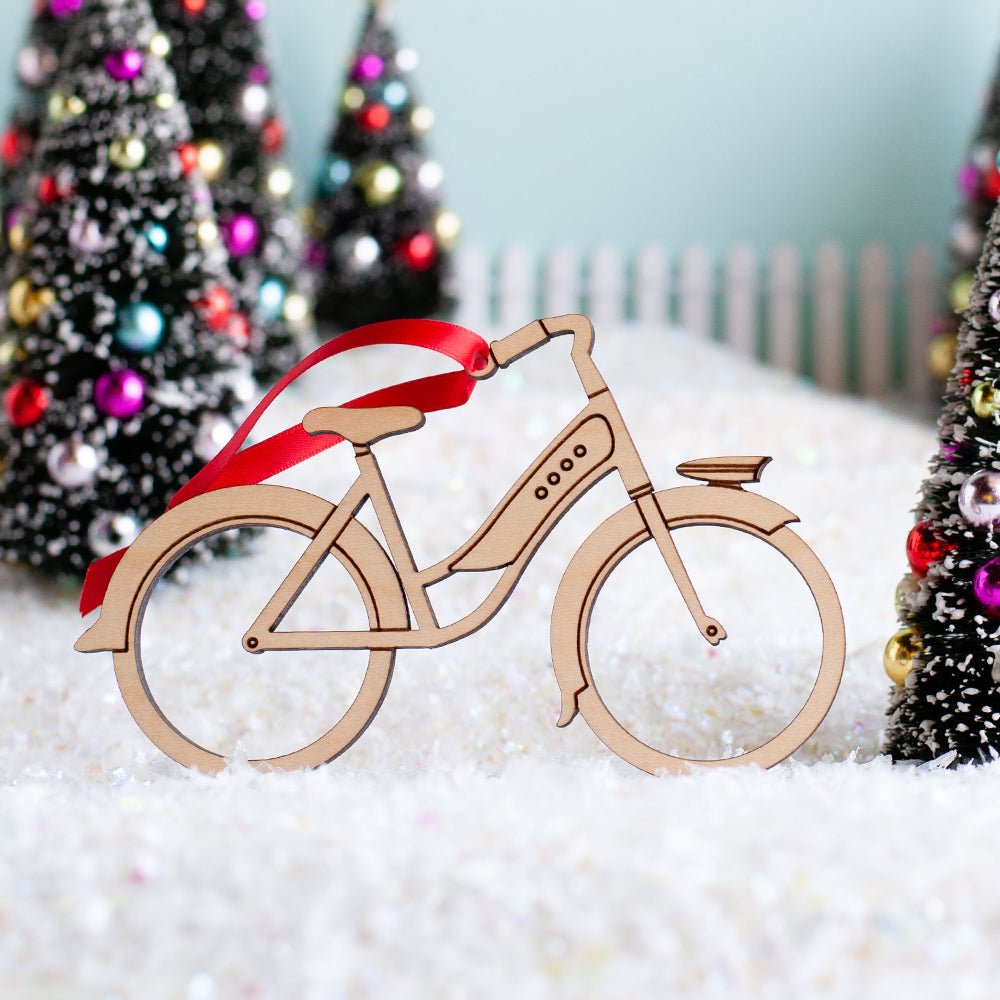 Christmas Ornament - Bike (Retro, Girl, Wood) Maple - No Personalization -  Graphic Spaces