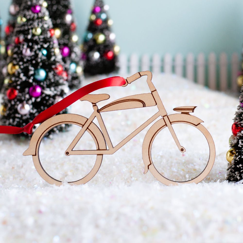 Christmas Ornament - Boy Bike (Retro, Wood) Maple - No Personalization - Graphic Spaces