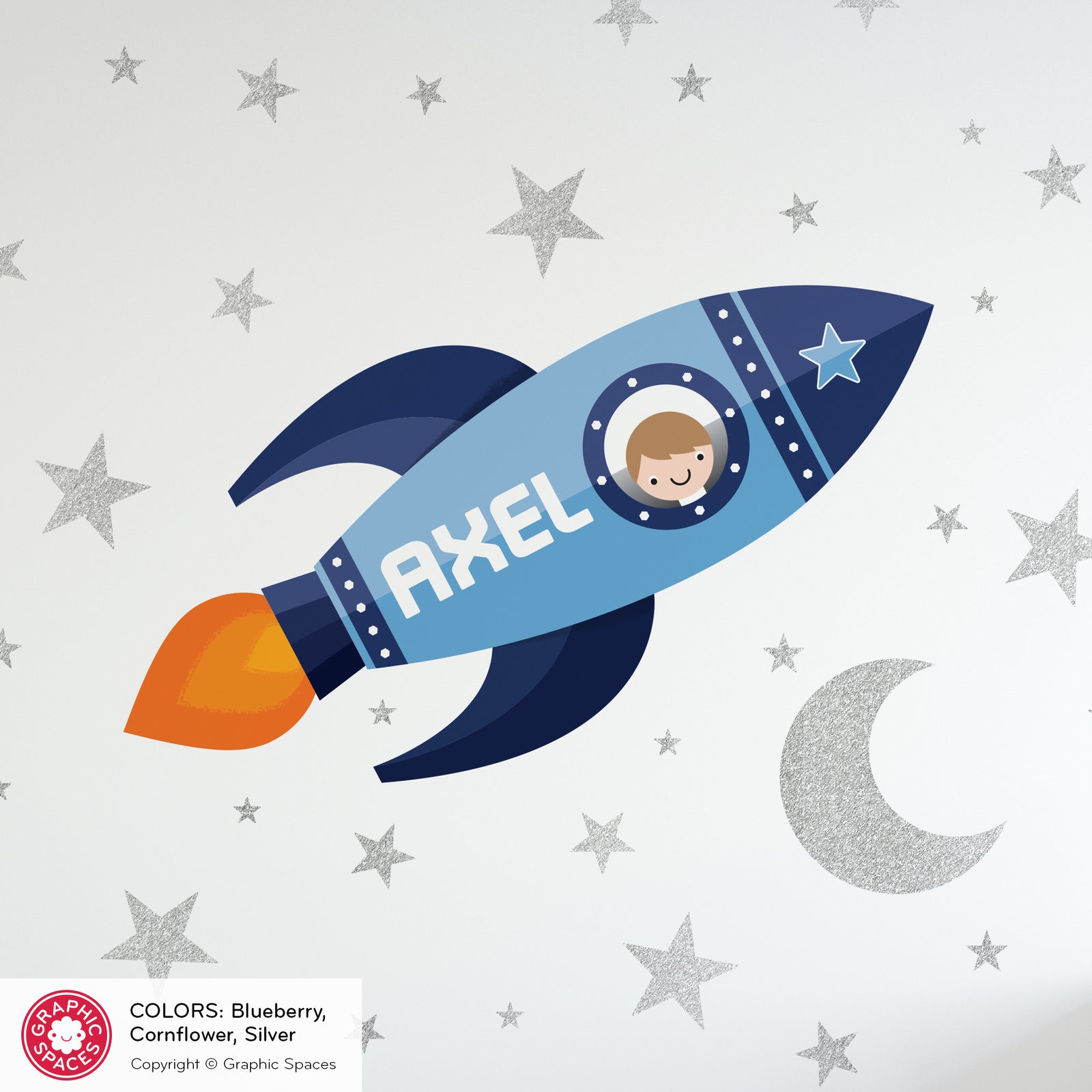 Kids Wall Decal - Rocket Wall Decal (Personalized, Boy) - Graphic Spaces