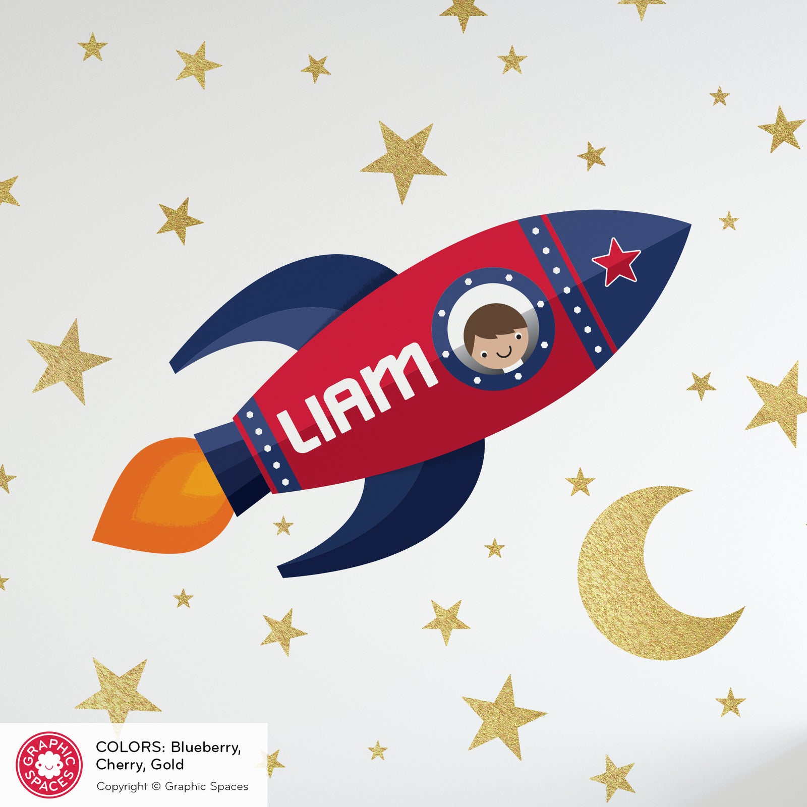 Kids Wall Decal - Rocket Wall Decal (Personalized, Boy) - Graphic Spaces