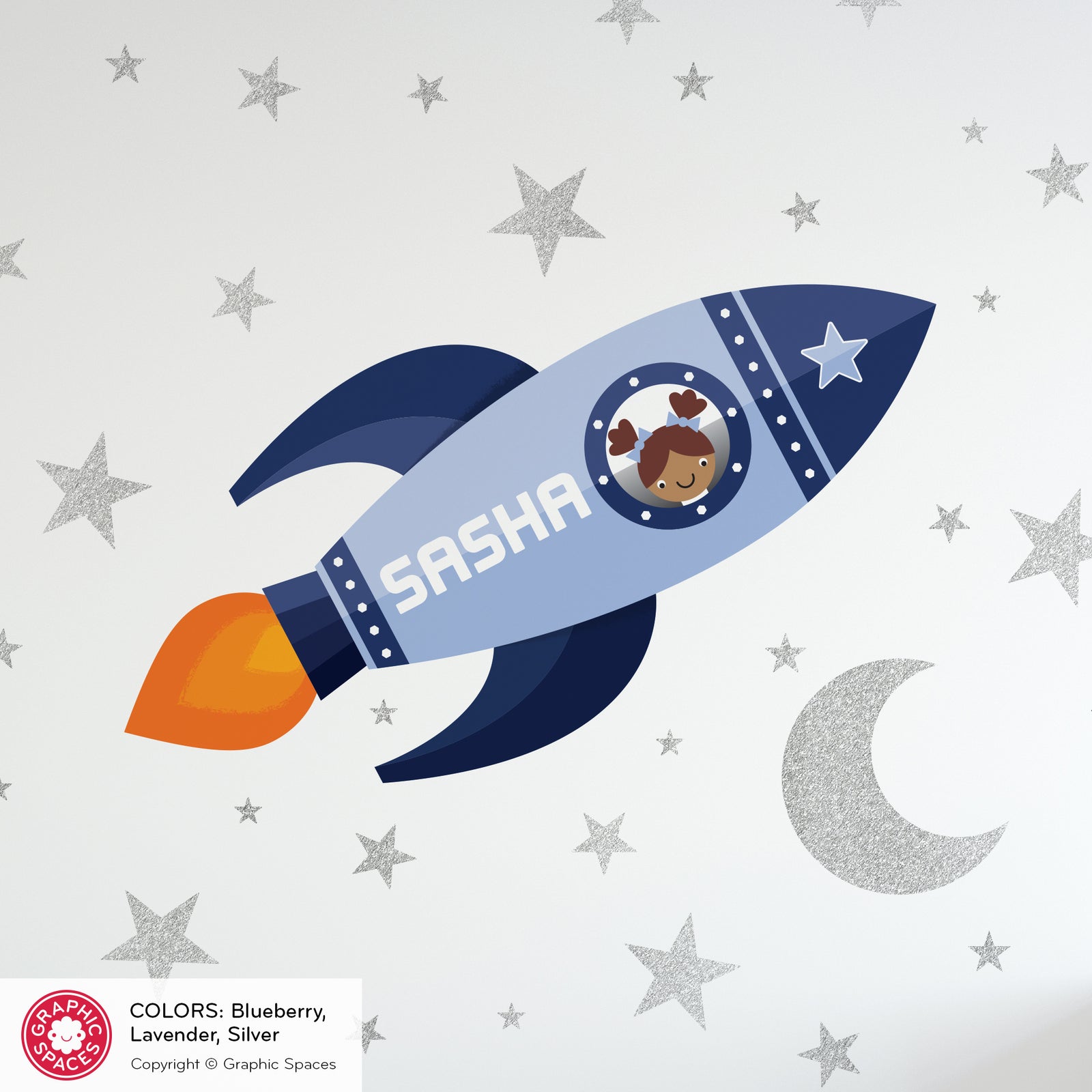 Girl Wall Decal - Rocket Wall Decal (Personalized, Girl) - Graphic Spaces