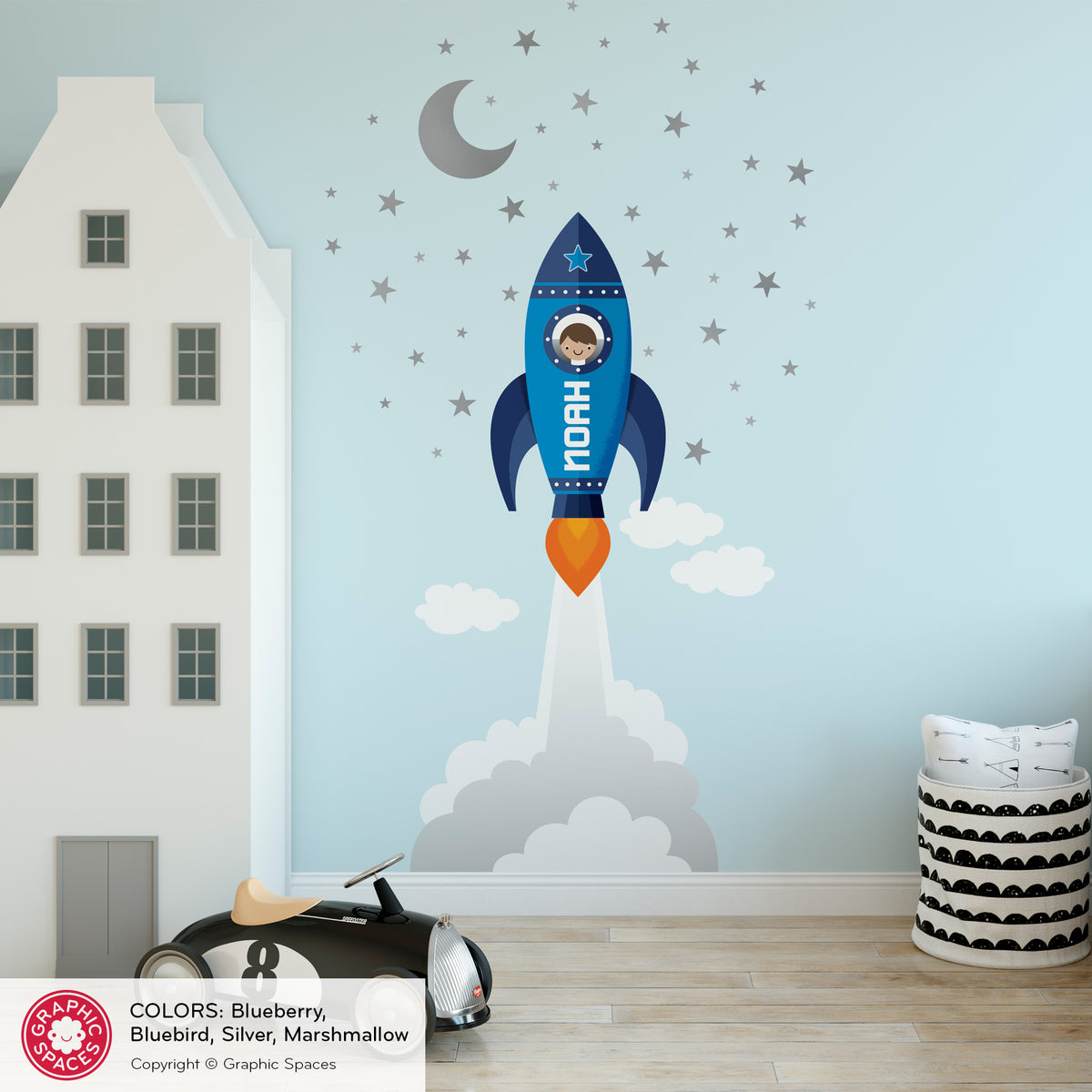 Rocket Launch Boy Fabric Wall Decal