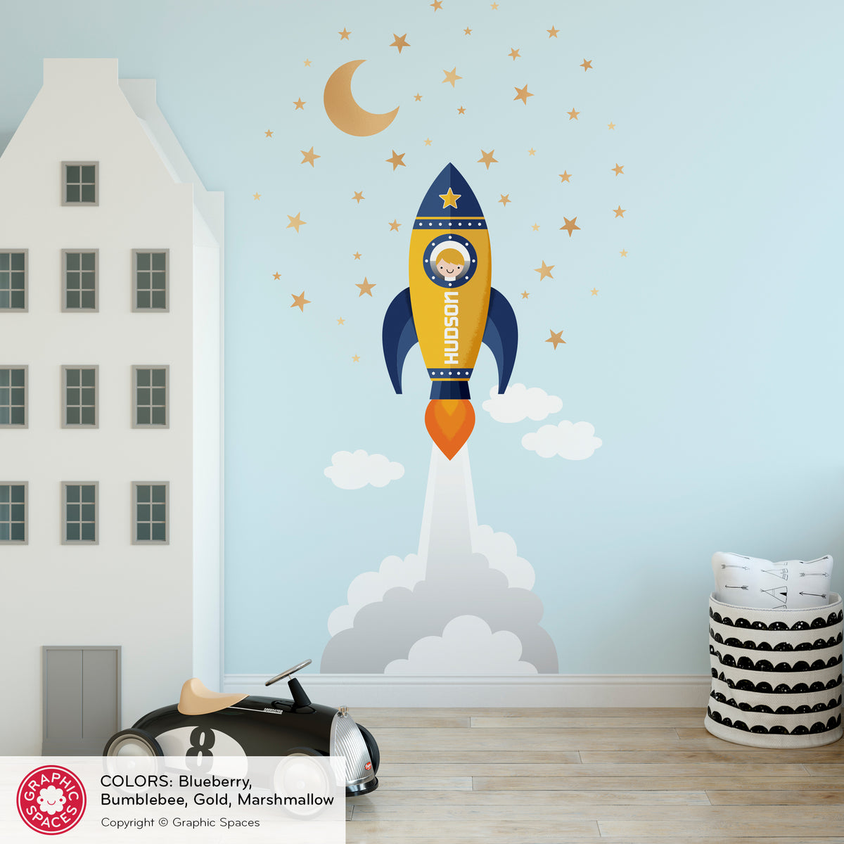 Rocket Launch Boy Fabric Wall Decal