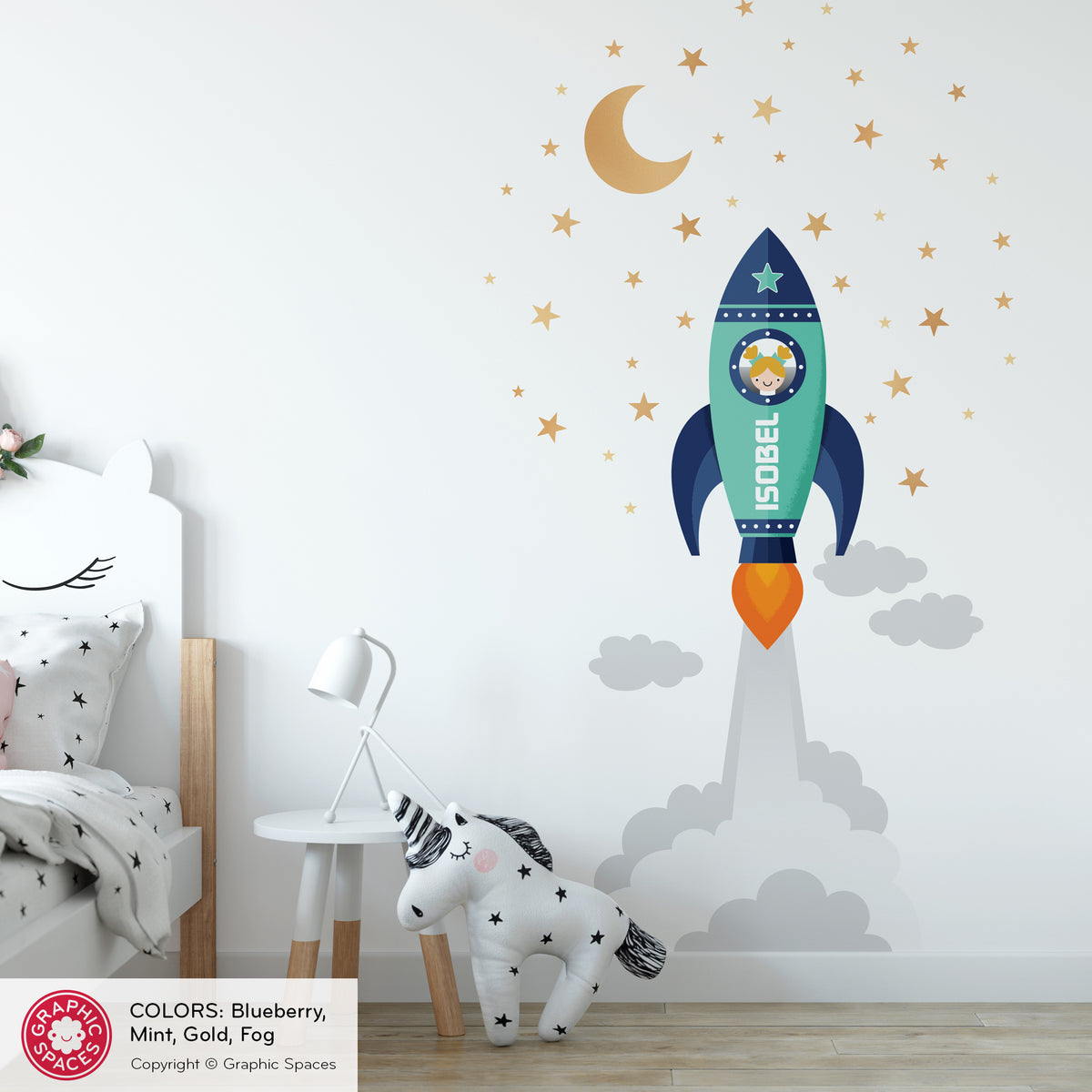 Rocket Launch Girl Fabric Wall Decal