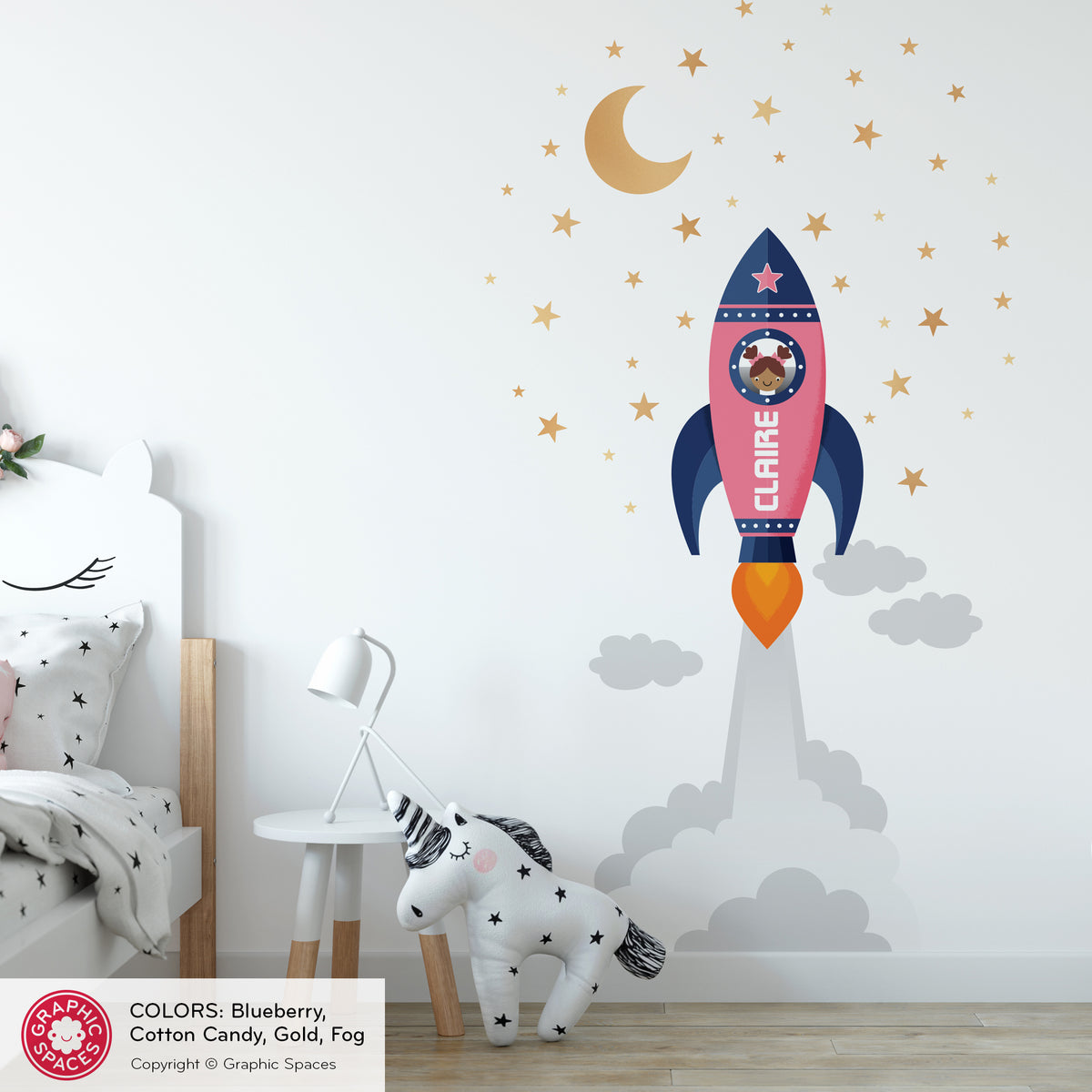 Rocket Launch Girl Fabric Wall Decal