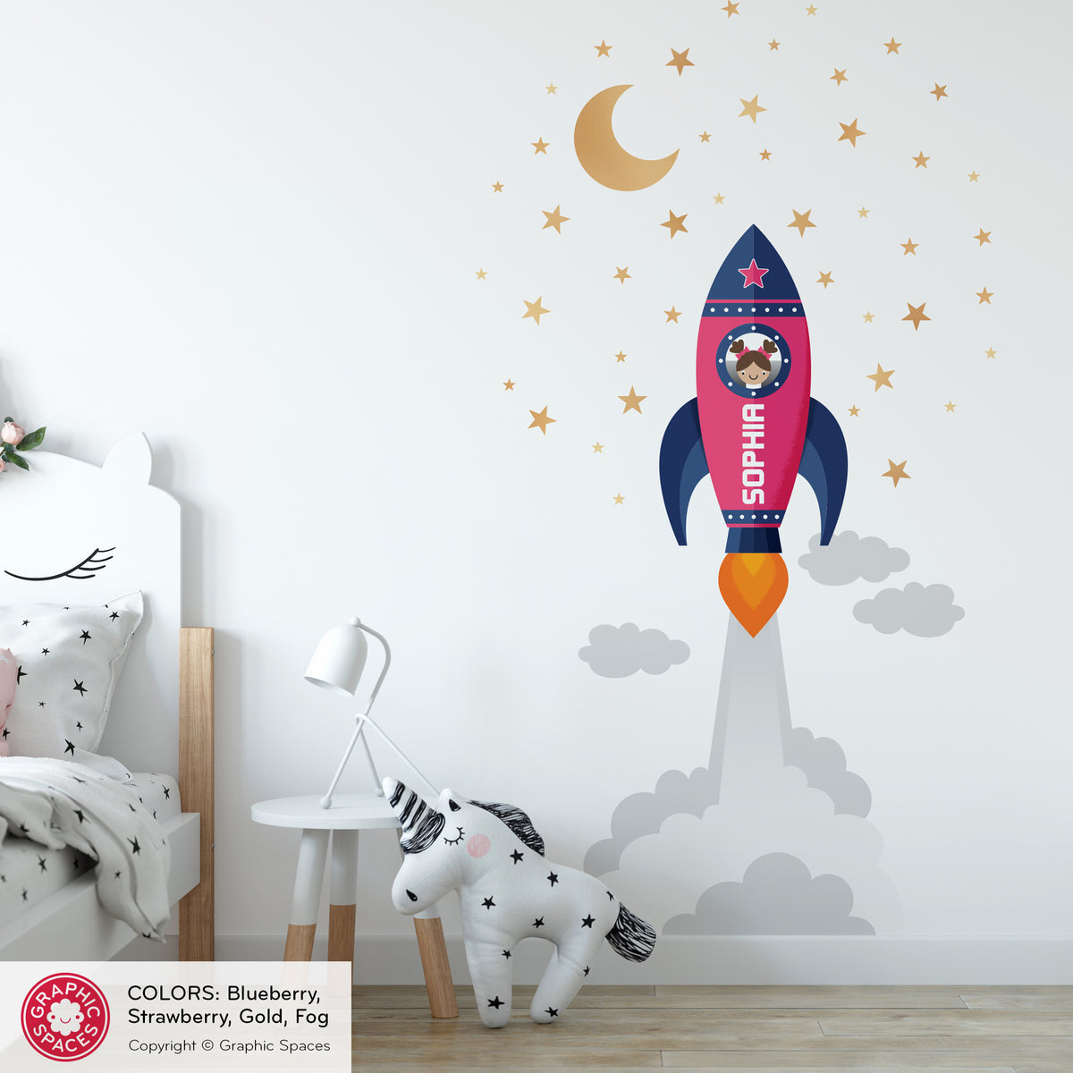 Rocket Launch Girl Fabric Wall Decal