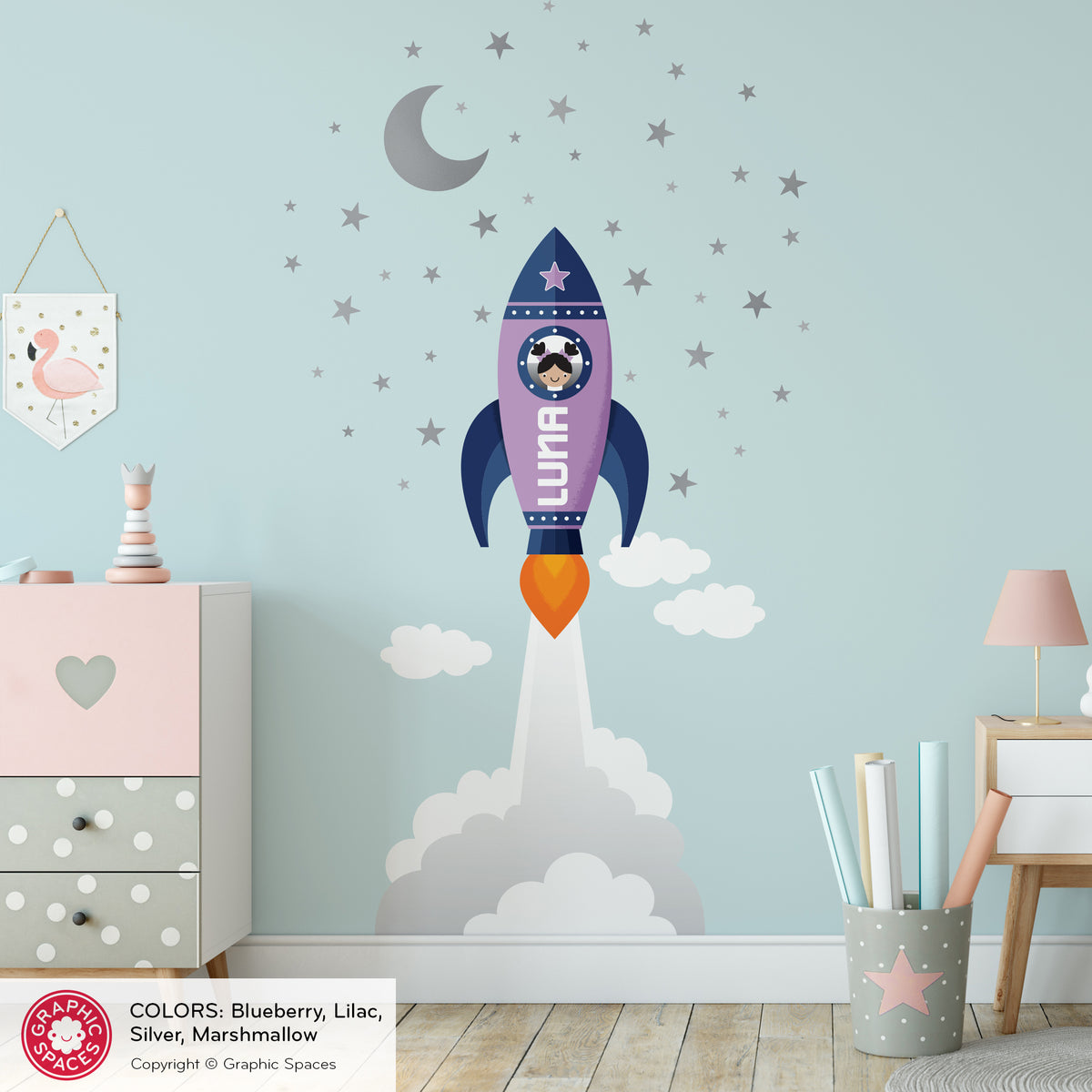 Rocket Launch Girl Fabric Wall Decal