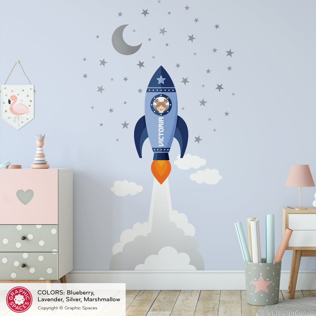 Rocket Launch Girl Fabric Wall Decal