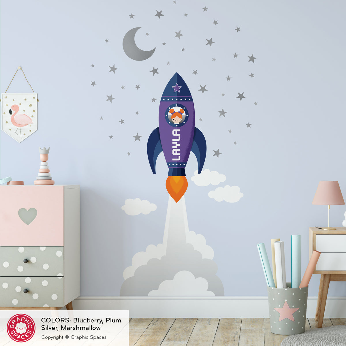 Rocket Launch Girl Fabric Wall Decal