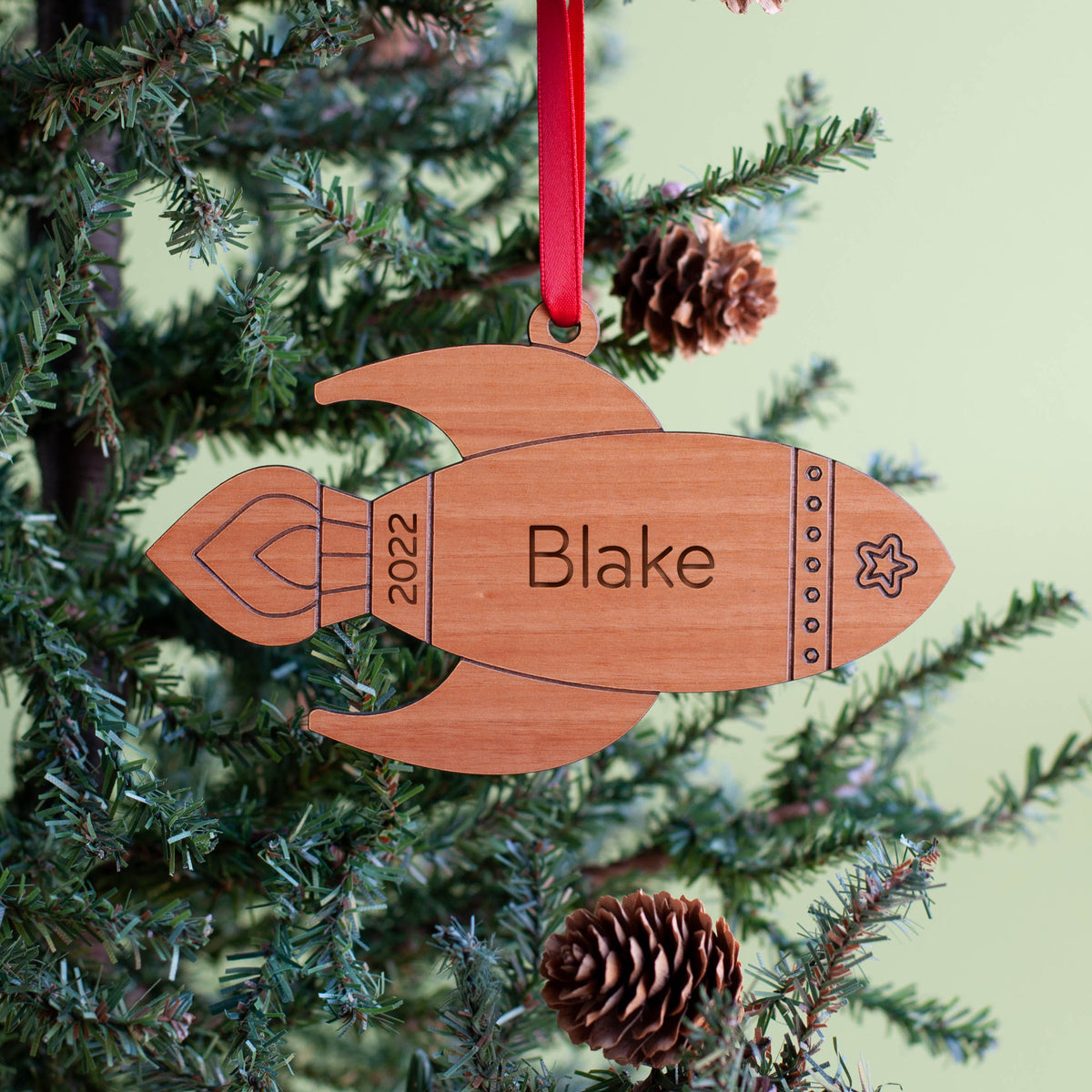 Rocket Wooden Christmas Ornament - Personalized