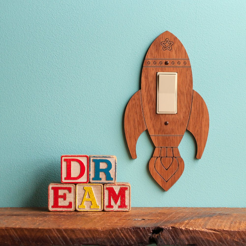 Light Switch Plate - Rocket (Wood) Dark Cherry - Rocker Style - Graphic Spaces
