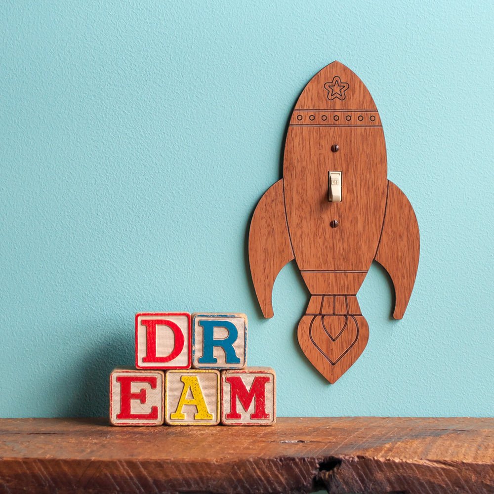 Light Switch Plate - Rocket (Wood) Dark Cherry - Rocker Style - Graphic Spaces