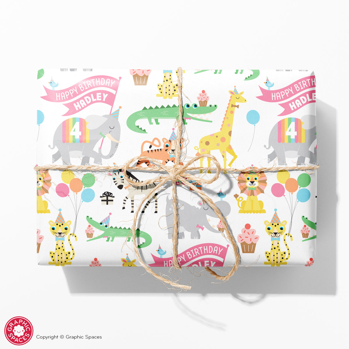 Safari Jungle Animal Party Birthday Personalized Wrapping Paper - PASTEL