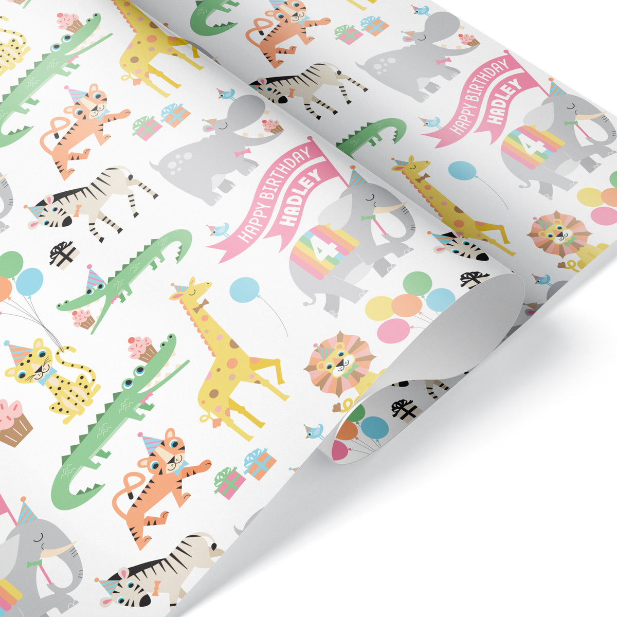 Safari Jungle Animal Party Birthday Personalized Wrapping Paper - PASTEL