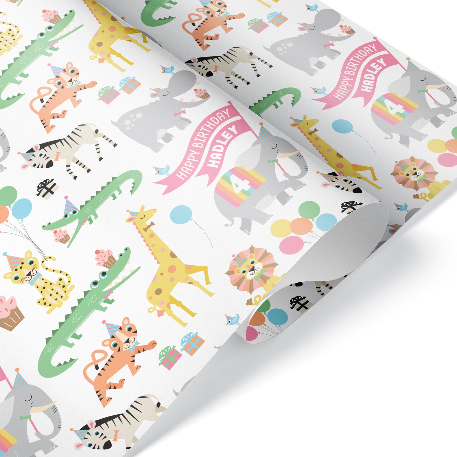 Kids Wrapping Paper - Safari Jungle Birthday (Personalized, Pastel) - Graphic Spaces