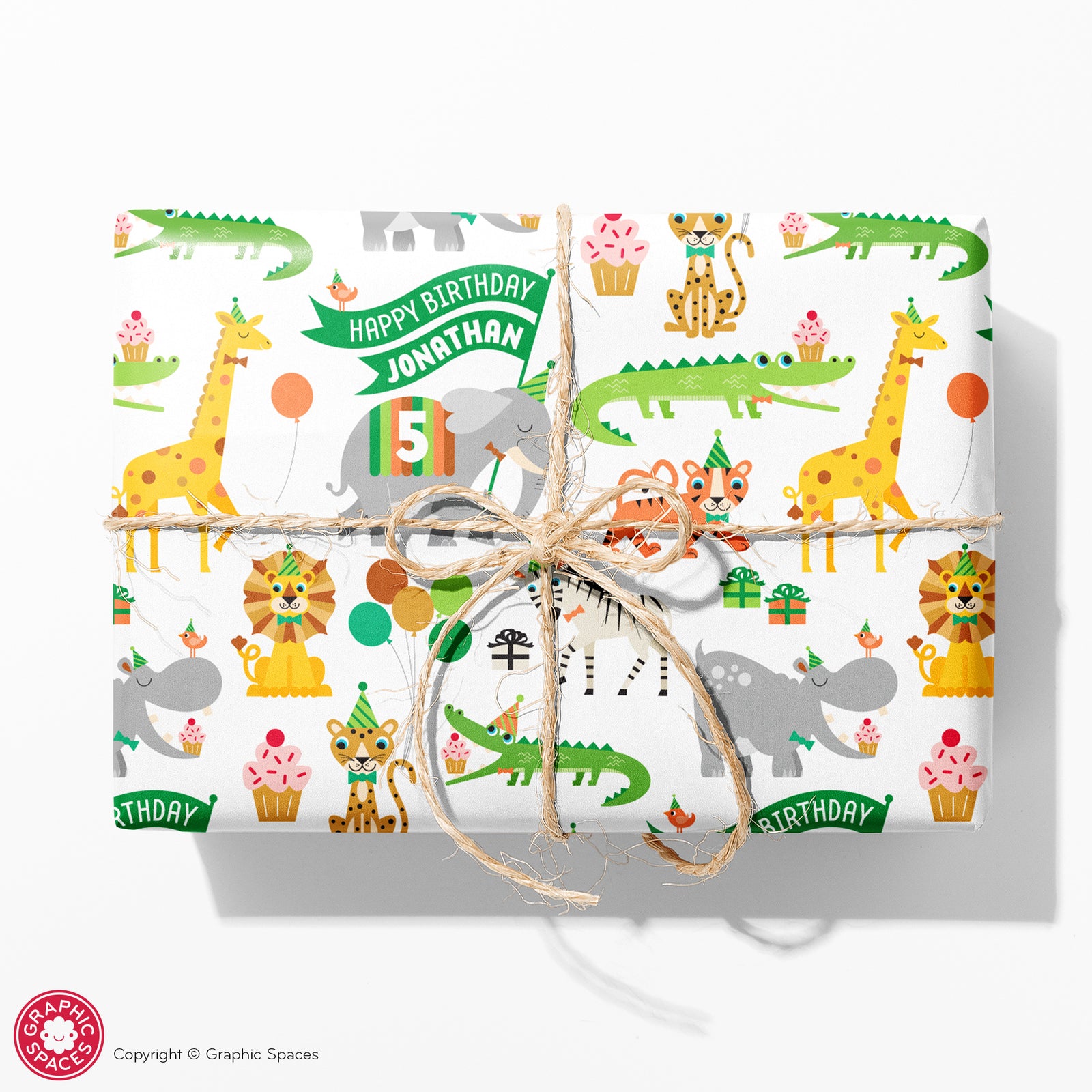 Kids Wrapping Paper - Safari Jungle Birthday (Personalized, White) - Graphic Spaces