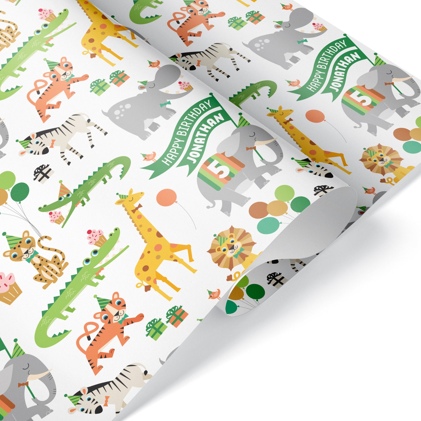 Kids Wrapping Paper - Safari Jungle Birthday (Personalized, White) - Graphic Spaces