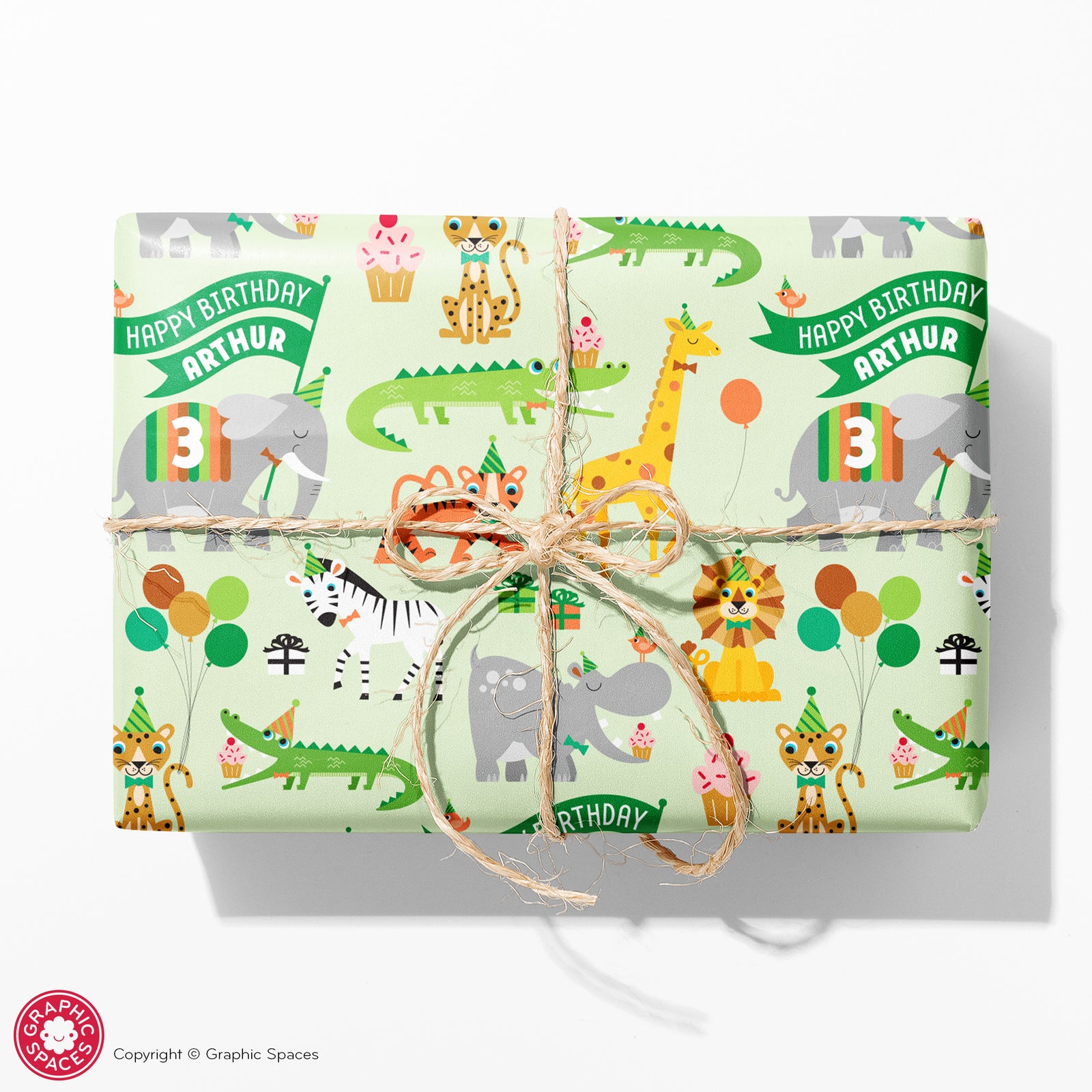 Kids Wrapping Paper - Safari Jungle Birthday (Personalized, Green) - Graphic Spaces