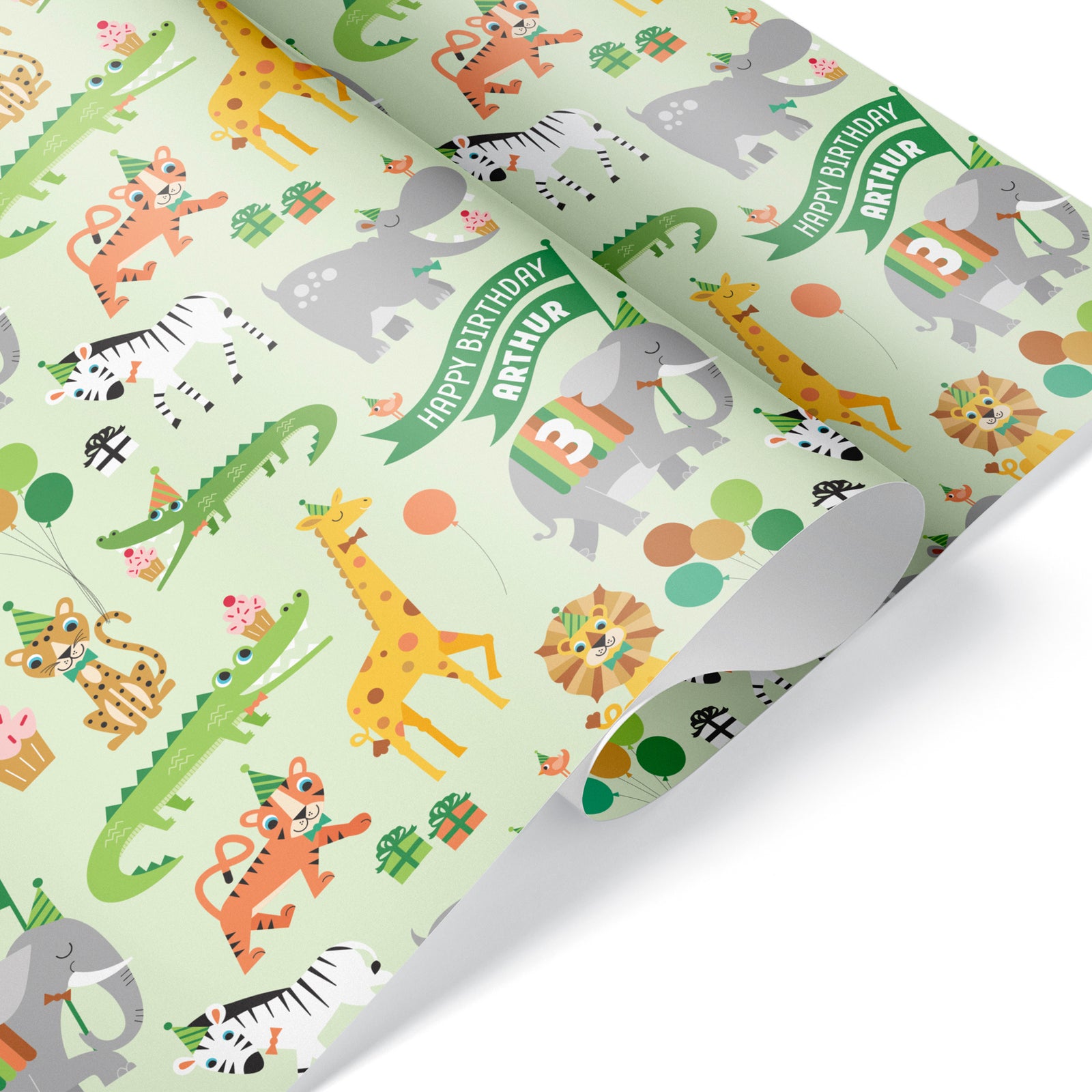 Kids Wrapping Paper - Safari Jungle Birthday (Personalized, Green) - Graphic Spaces