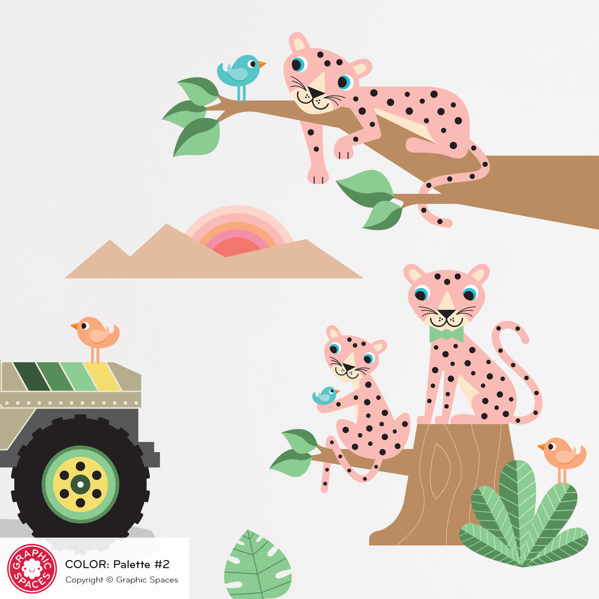 Wall Decal - Safari Jeep Animal Collection (Personalized, Girl)