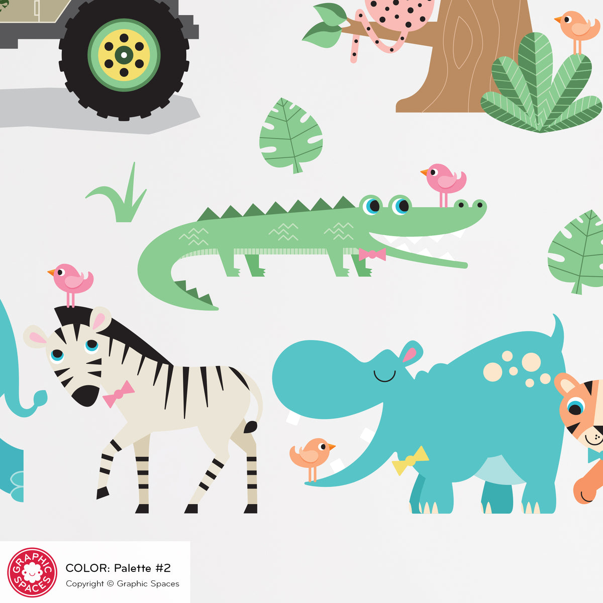 Wall Decal - Safari Jeep Animal Collection (Personalized, Girl)