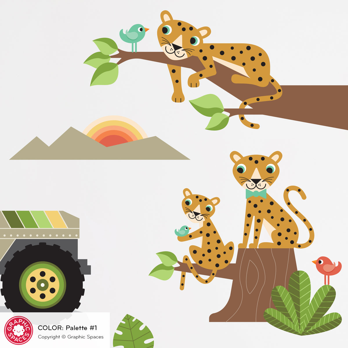 Wall Decal - Safari Jeep Animal Collection (Personalized, Boy)