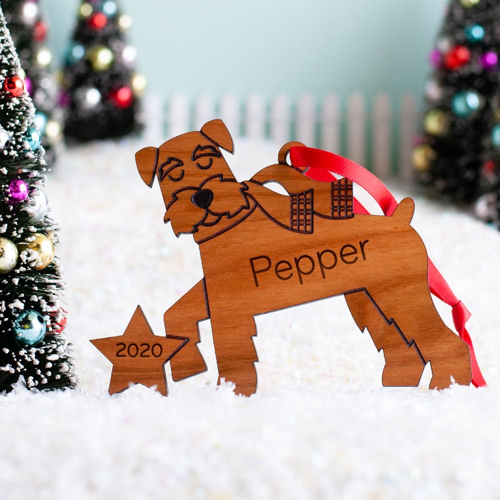 Dog Christmas Ornament - Schnauzer (Personalized, Wood) - Dark Cherry - Graphic Spaces