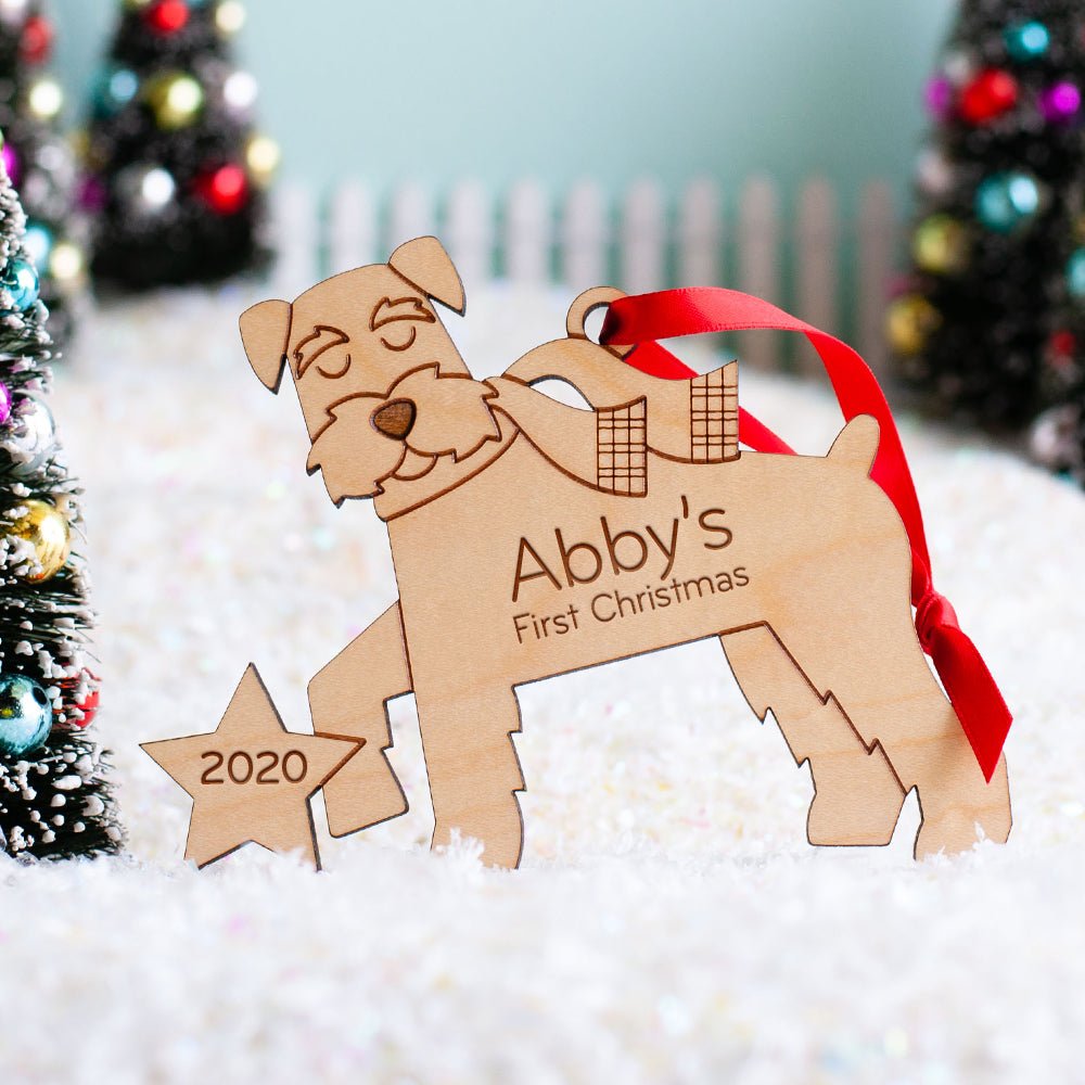 Dog Christmas Ornament - Schnauzer (Personalized, Wood) - Dark Cherry - Graphic Spaces