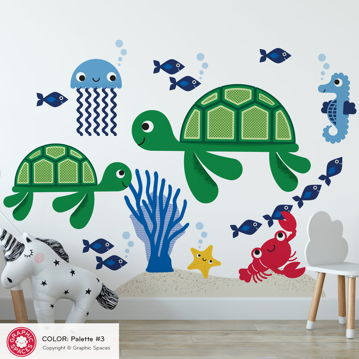 Sea Turtle &amp; Ocean Friends Fabric Wall Decal