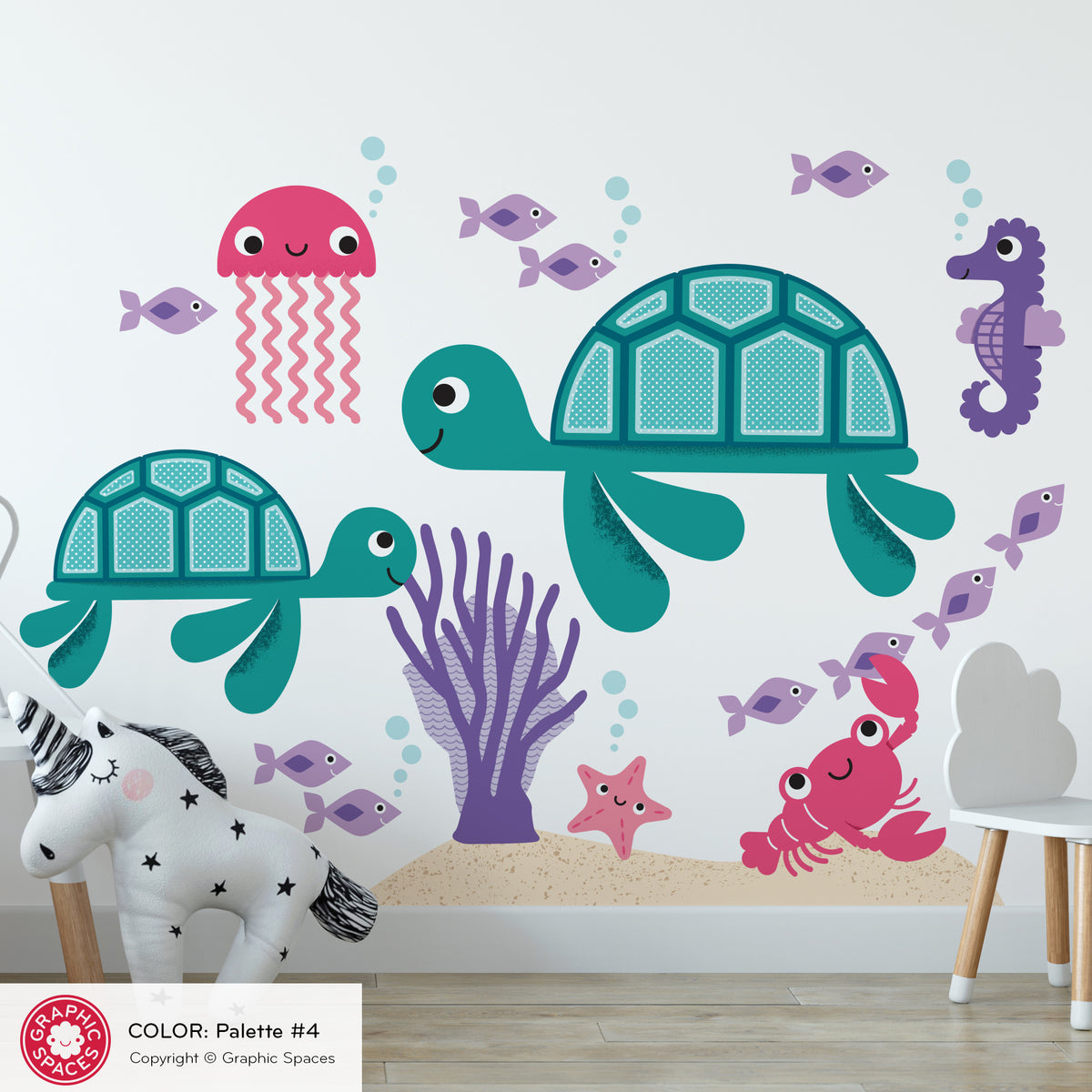 Sea Turtle &amp; Ocean Friends Fabric Wall Decal