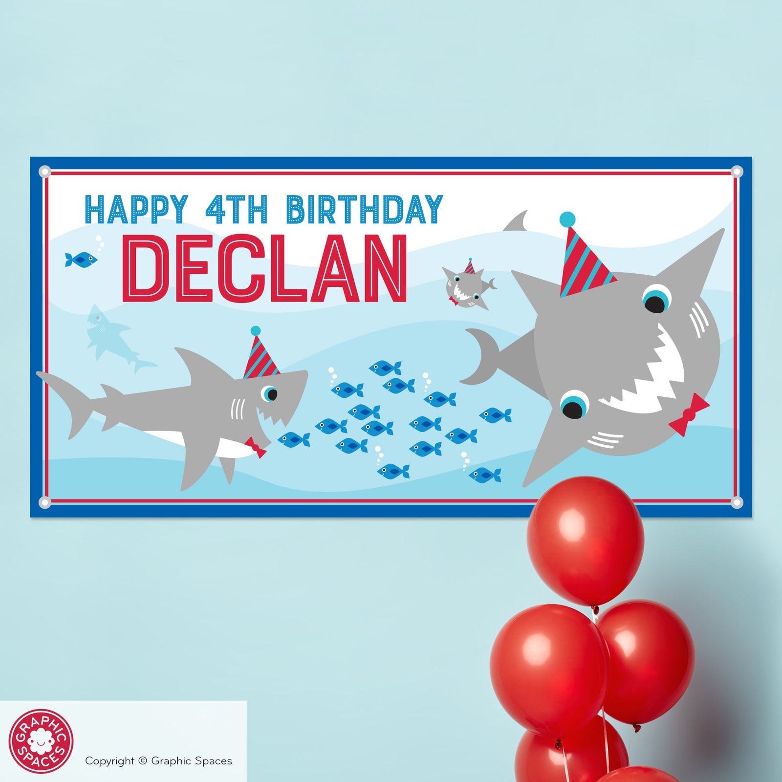 Kids Banner - Shark Birthday Party (Personalized) - Graphic Spaces