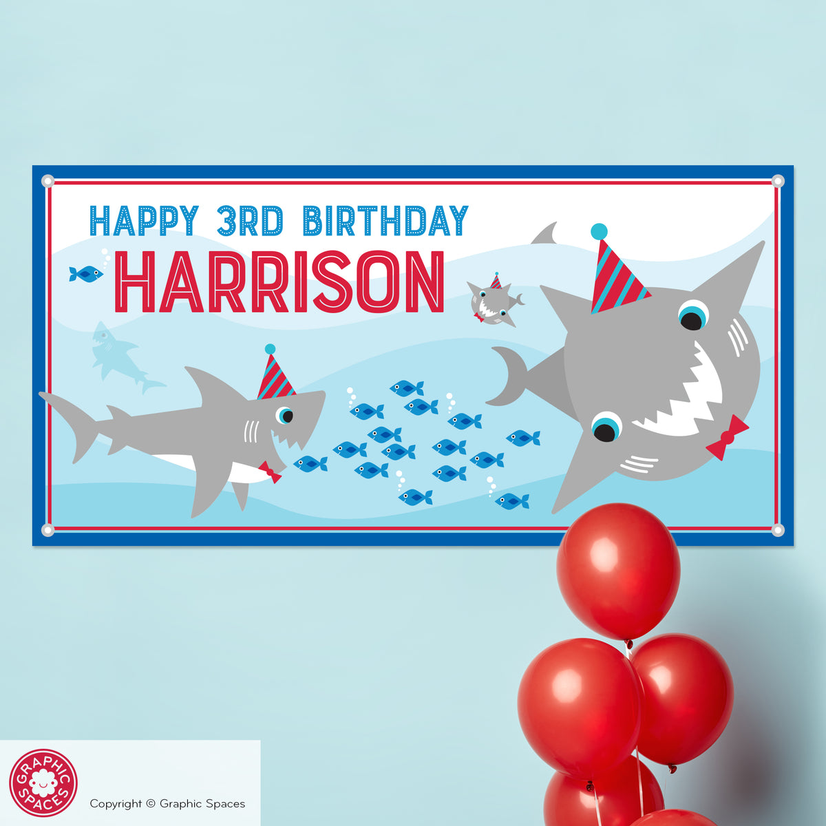 Shark Birthday Party Banner, Personalized